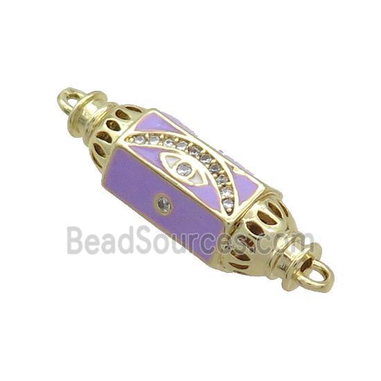 Copper Capsule Hexagon Connector Pave Zircon Lavender Enamel Eye Gold Plated