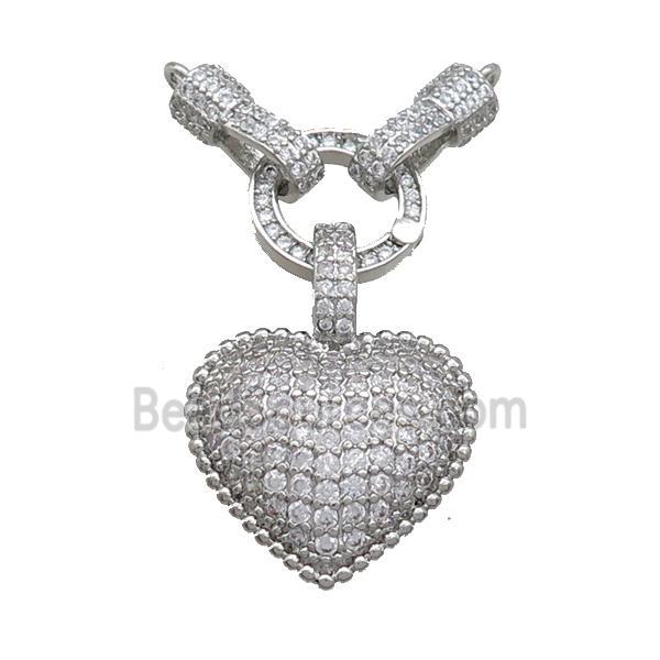 Copper Heart Pendant Pave Zircon 2loops Platinum Plated