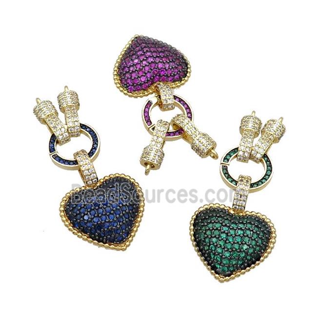 Copper Heart Pendant Pave Zircon 2loops Gold plated Mixed