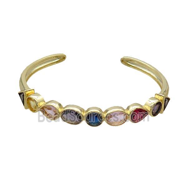 Copper Bangle Pave Zircon Multicolor Gold Plated