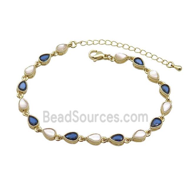 Copper Bracelets Pave Blue Zirocn Teardrop Gold Plated