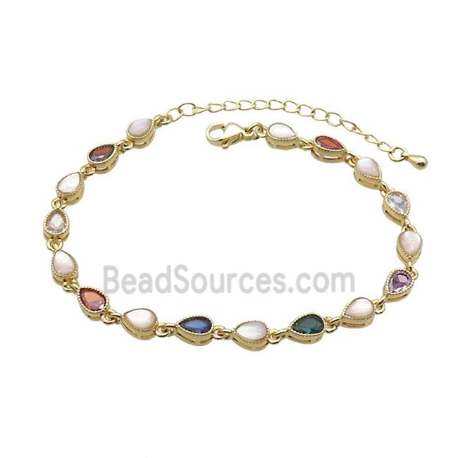 Copper Bracelets Pave Multicolor Zirocn Teardrop Gold Plated