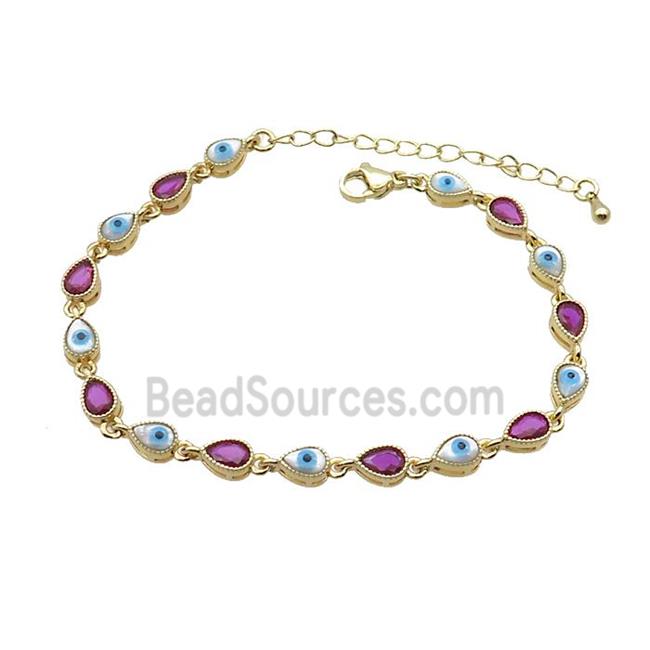 Copper Bracelets Pave Fuchsia Zirocn Teardrop Evil Eye Gold Plated