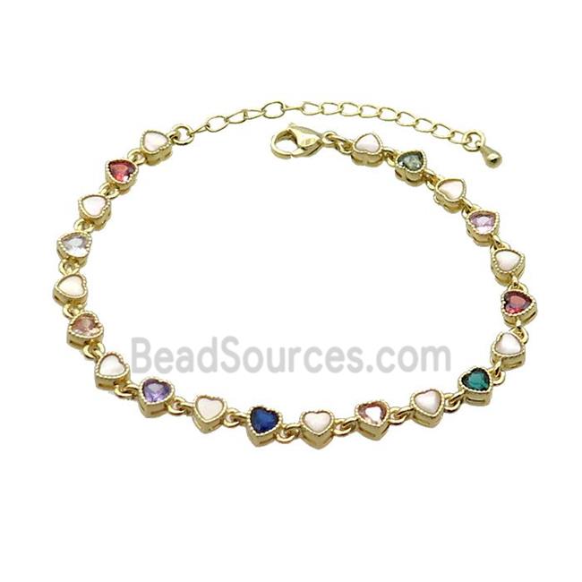 Copper Bracelets Pave Multicolor Zirocn Heart Gold Plated