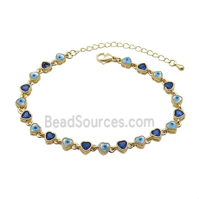 Copper Bracelets Pave Blue Zirocn Heart Evil Eye Gold Plated