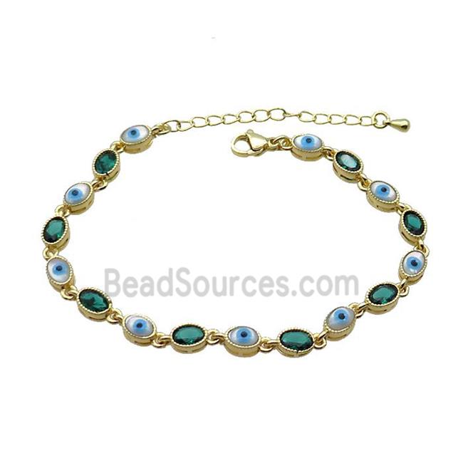 Copper Bracelets Pave Green Zirocn Oval Evil Eye Gold Plated