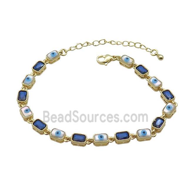 Copper Bracelets Pave Blue Zirocn Rectangle Evil Eye Gold Plated