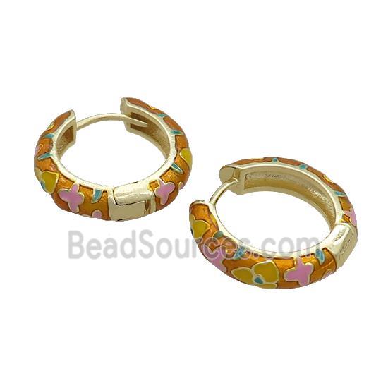 Copper Hoop Earrings Golden Enamel Gold Plated