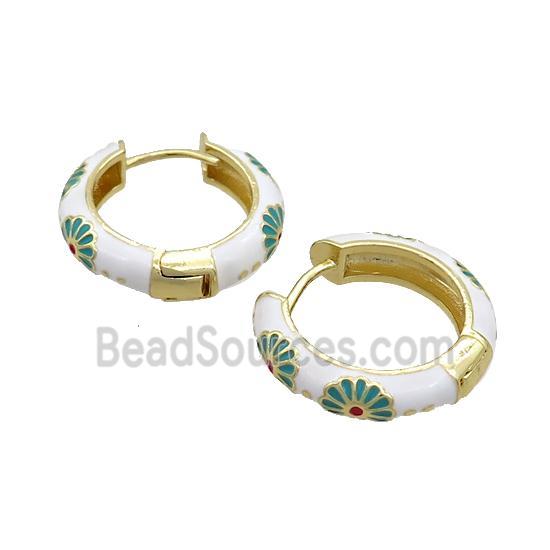 Copper Hoop Earrings White Enamel Gold Plated