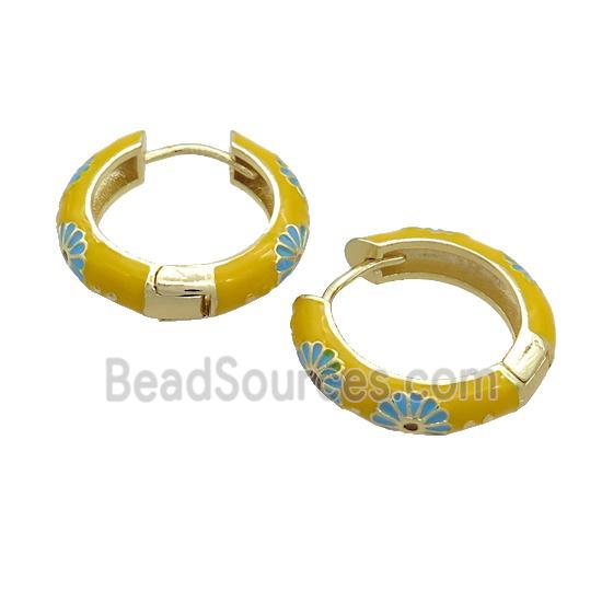 Copper Hoop Earrings Yellow Enamel Gold Plated