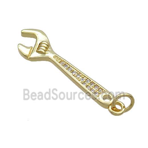 Copper Wrench Charm Pendant Pave Zircon Gold Plated