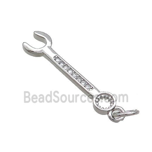 Copper Wrench Tools Pendant Pave Zircon Platinum Plated