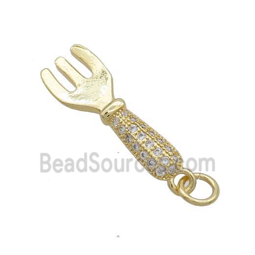 Copper Fork Charms Pendant Pave Zircon Gold Plated