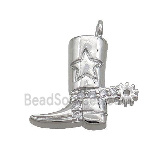 Copper Shoes Charms Pendant Pave Zircon Platinum Plated