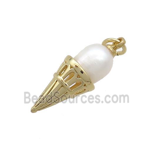 Copper Awl Charm Pendulum Pendant With Pearl Gold Plated