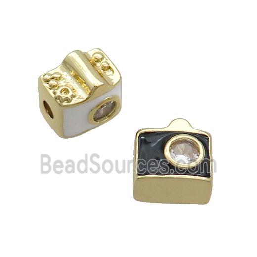 Copper Camera Charm Beads Pave Zircon Enamel Gold Plated Mixed