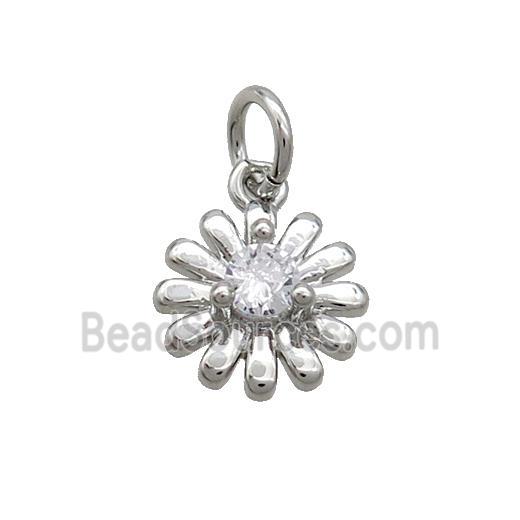 Copper Sunflower Pendant Pave Zircon Platinum Plated