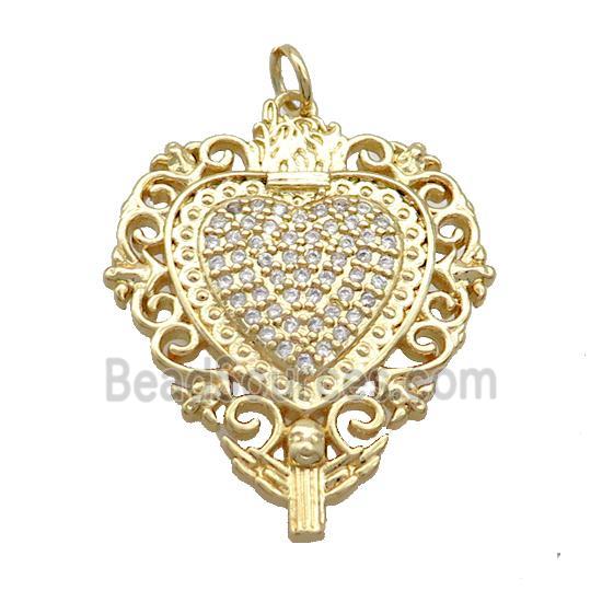 Copper Heart Pendant Pave Zircon Gold Plated