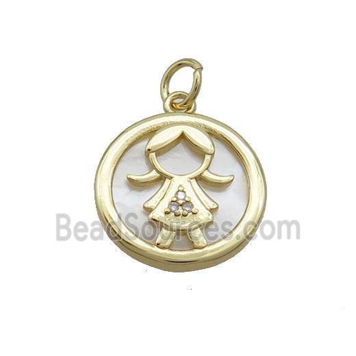 Copper Girls Charms Pendant Pave Zircon Shell Gold Plated