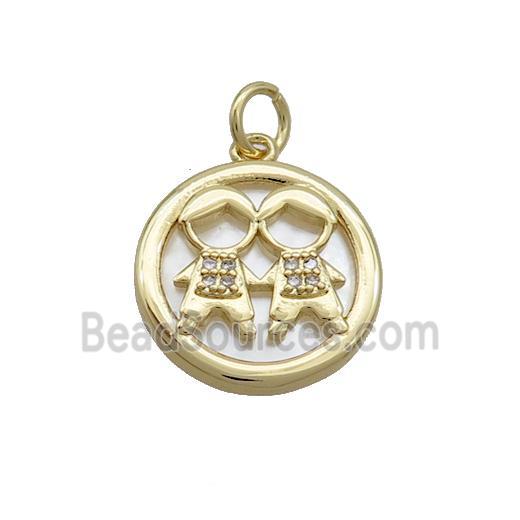 Copper Kids Charms Pendant Pave Zircon Shell Gold Plated