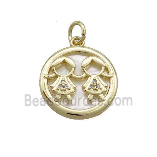 Copper Kids Charms Pendant Pave Zircon Shell Gold Plated