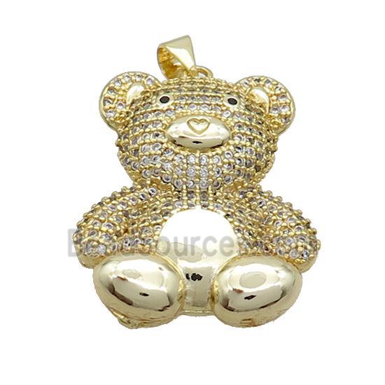 Copper Bear Pendant Pave Zircon Gold Plated