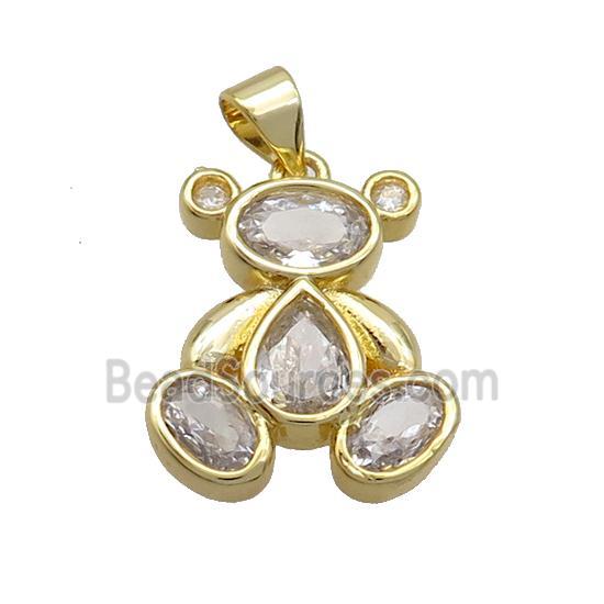 Copper Bear Pendant Pave Zircon Gold Plated