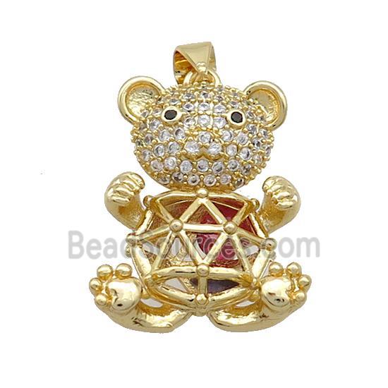 Copper Bear Pendant Pave Zircon Gold Plated