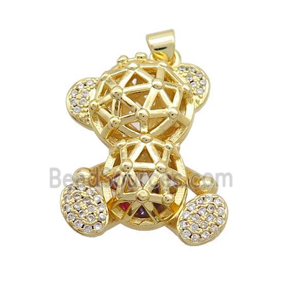 Copper Bear Pendant Pave Zircon Gold Plated