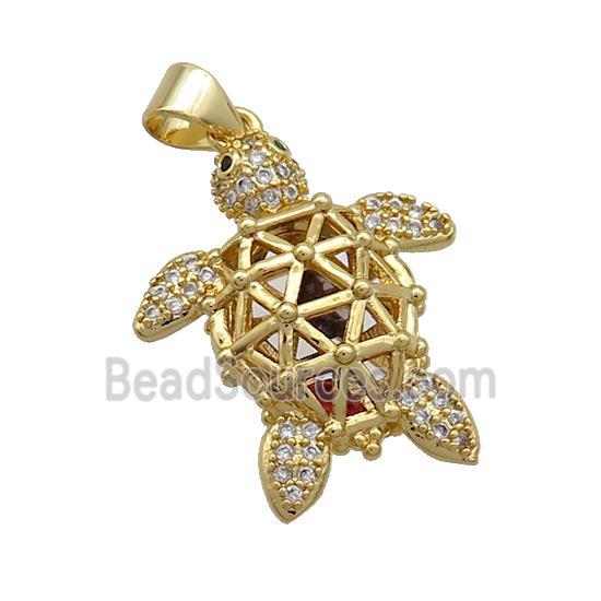 Copper Tortoise Pendant Pave Zircon Gold Plated