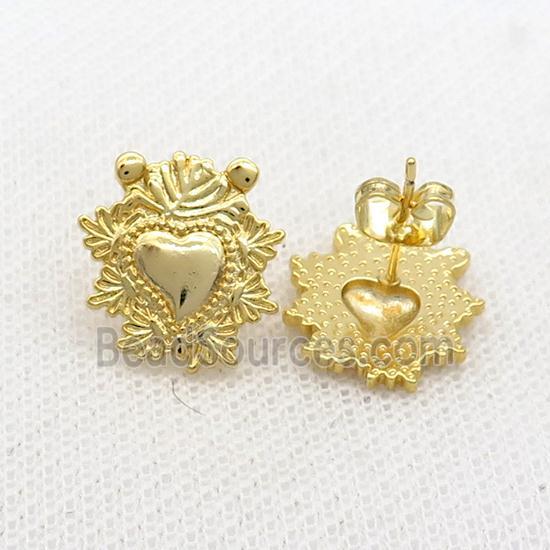 Copper Heart Stud Earring Gold Plated