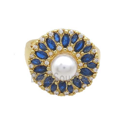 Copper Ring Pave Zircon Blue Gold Plated