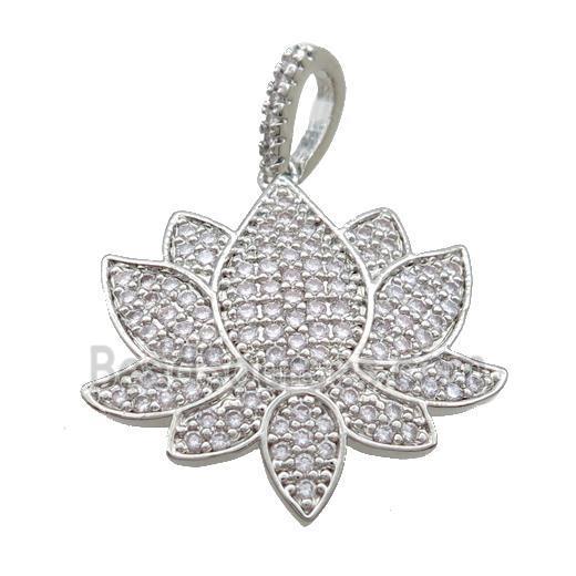 Copper Lotus Pendant Micro Pave Zircon Platinum Plated