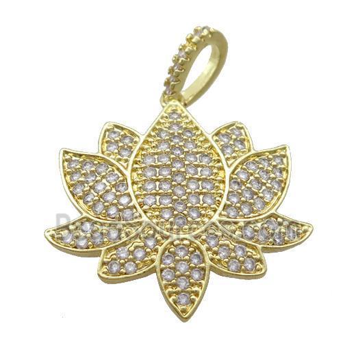 Copper Lotus Pendant Micro Pave Zircon Gold Plated