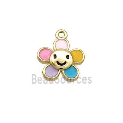 Copper Flower Pendant Multicolor Enamel Gold Plated