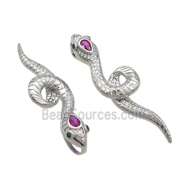 Copper Snake Pendant Pave Zircon Platinum Plated