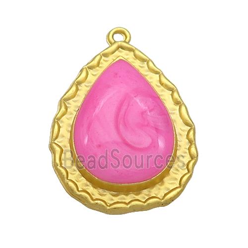 Copper Teardrop Pendant Hotpink Enamel Gold Plated