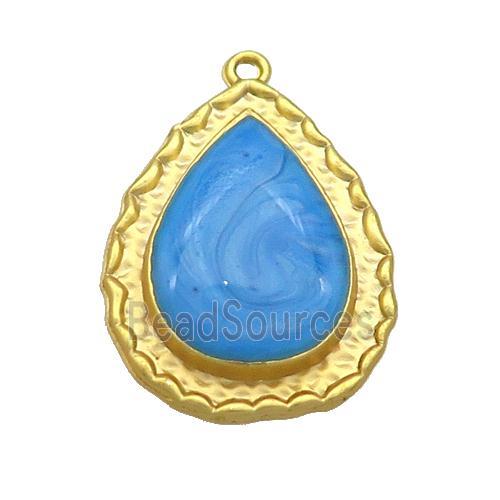 Copper Teardrop Pendant SkyBlue Enamel Gold Plated