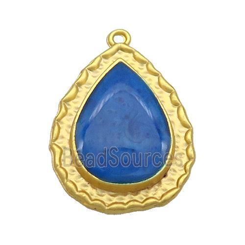 Copper Teardrop Pendant Blue Enamel Gold Plated