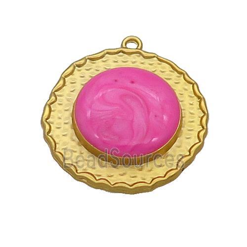 Copper Circle Pendant Hotpink Enamel Gold Plated