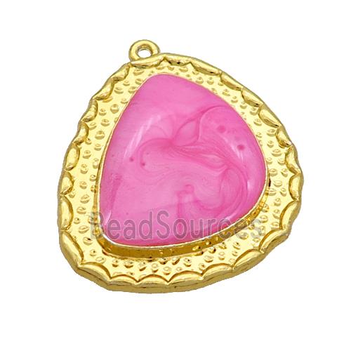 Copper Teardrop Pendant Hotpink Enamel Gold Plated