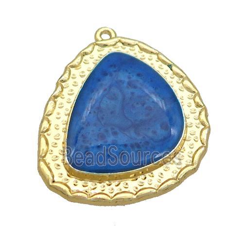 Copper Teardrop Pendant Blue Enamel Gold Plated