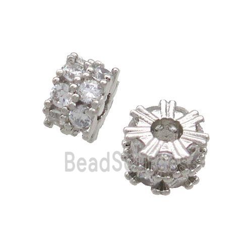 Copper Rondelle Beads Pave Zircon Large Hole Platinum Plated