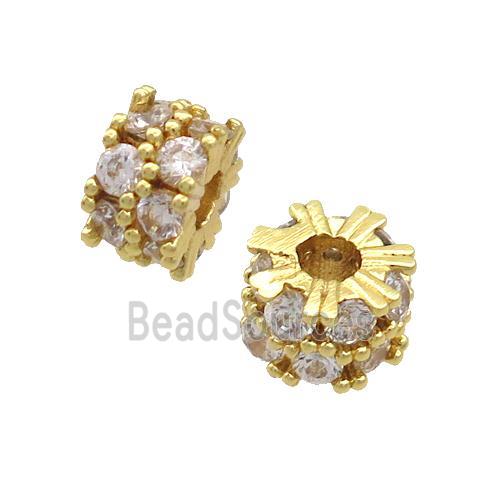 Copper Rondelle Beads Pave Zircon Large Hole Gold Plated