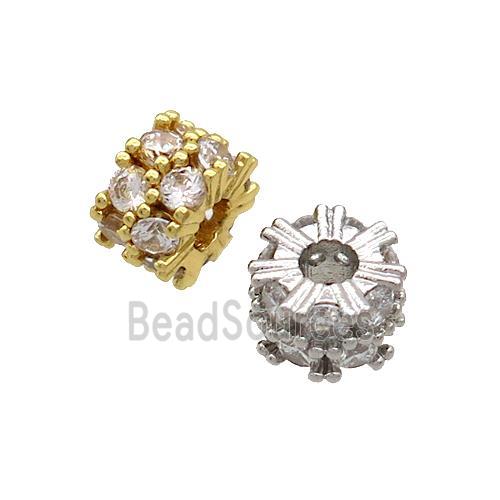 Copper Rondelle Beads Pave Zircon Large Hole Mixed