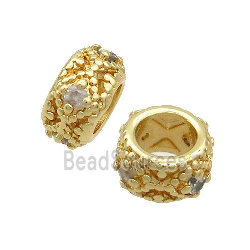 Copper Rondelle Beads Pave Zircon Large Hole Gold Plated