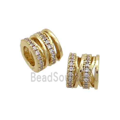 Copper Tube Beads Pave Zircon Large Hole Gold Plated