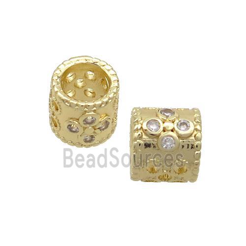 Copper Tube Beads Pave Zircon Large Hole Gold Plated