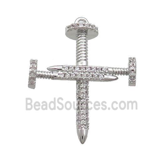 Copper Tack Pendant Pave Zircon Cross Platinum Plated