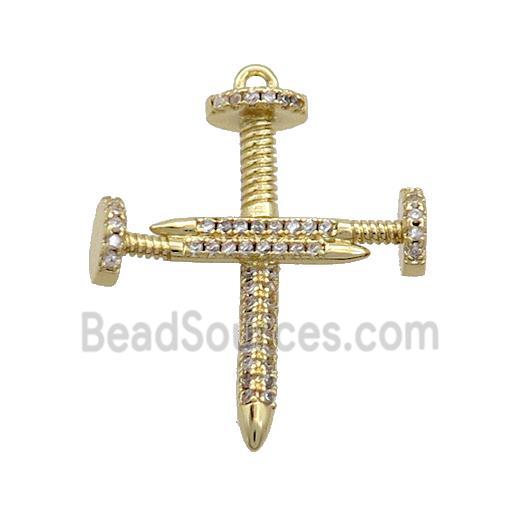 Copper Tack Pendant Pave Zircon Cross Gold Plated